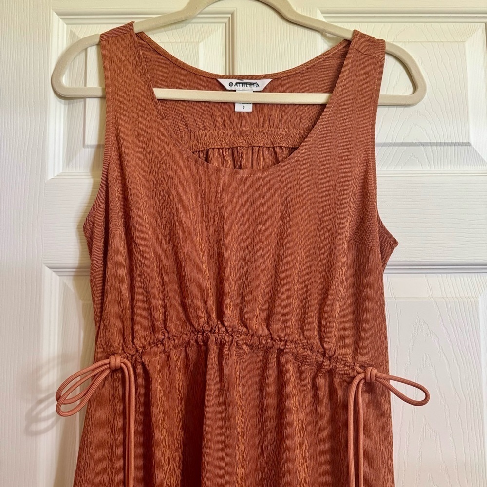 Athleta New Size S Copper Brown Echo Sleeveless Pockets Midi Dress MSRP $129 - Picture 5 of 11